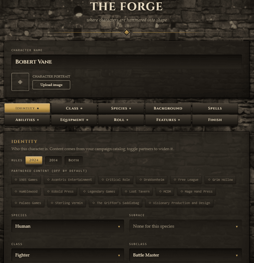 The Forge character builder